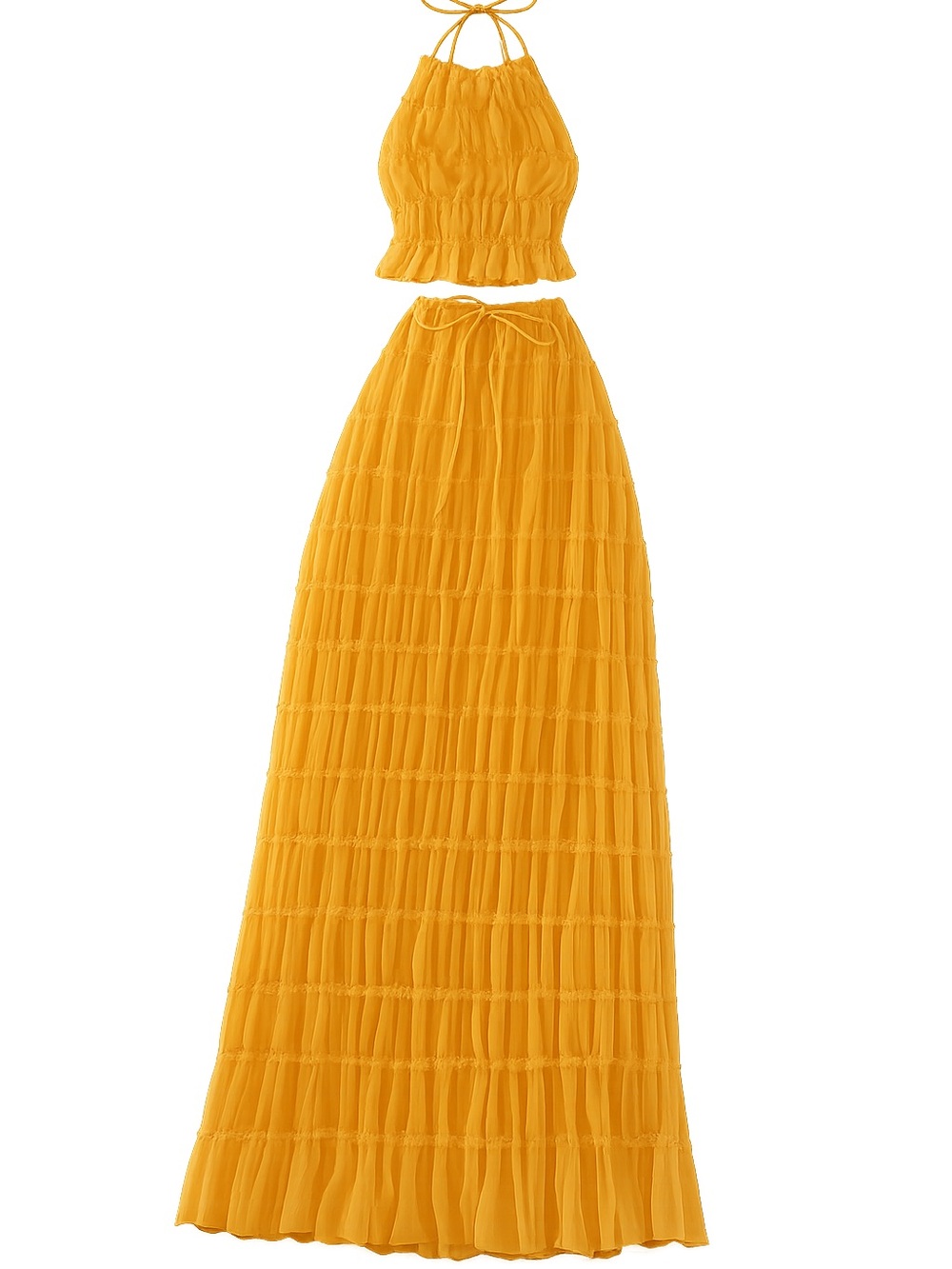 Yellow Chiffon Two Piece Maxi Skirt Set Small